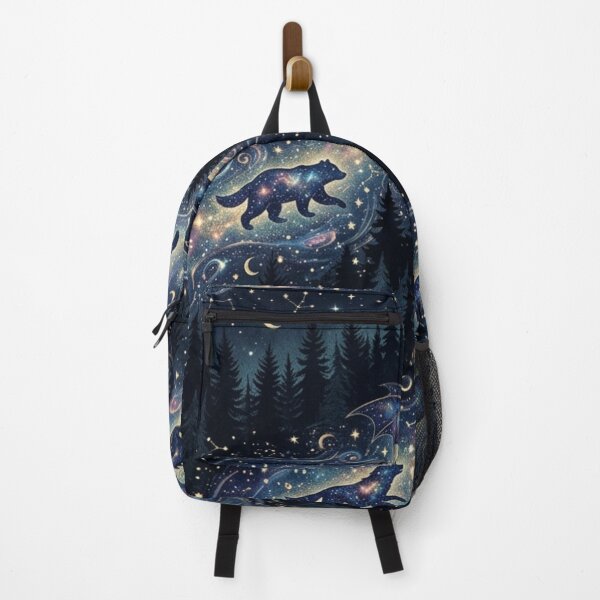 Item preview, Celestial River Pattern: Stardust Drakes, Bears & Wolves in Pine Forest designed and sold by InnerwayStudio.