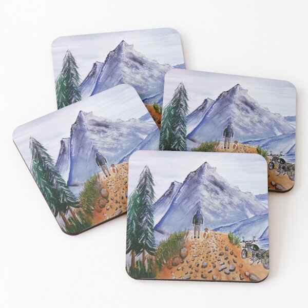 Item preview, Lone Traveler Mountain Landscape Watercolor Painting designed and sold by silversketchh.