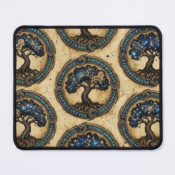 Item preview, Zodiac Dragon Runestones: Ancient Celestial Tree Pattern designed and sold by InnerwayStudio.
