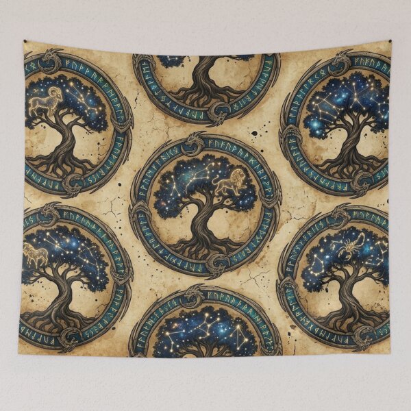 Item preview, Zodiac Dragon Runestones: Ancient Celestial Tree Pattern designed and sold by InnerwayStudio.