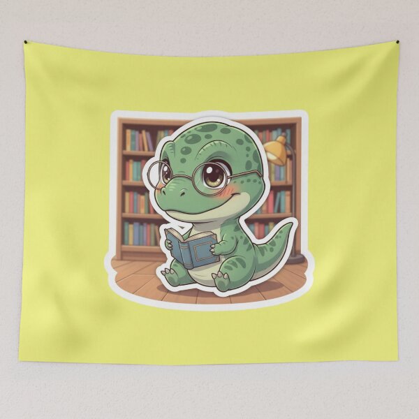 Item preview, Adorable Bookworm Dinosaur Sticker Cute Little T Rex Reading in the Library for Book Lovers and Students designed and sold by bvdesignart.