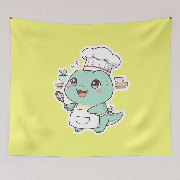 Item preview, Adorable Kawaii Baby Dino Chef Holding Whisk Cute Mint Green Dinosaur Baker for Foodies and Baking Lovers Sticker designed and sold by bvdesignart.