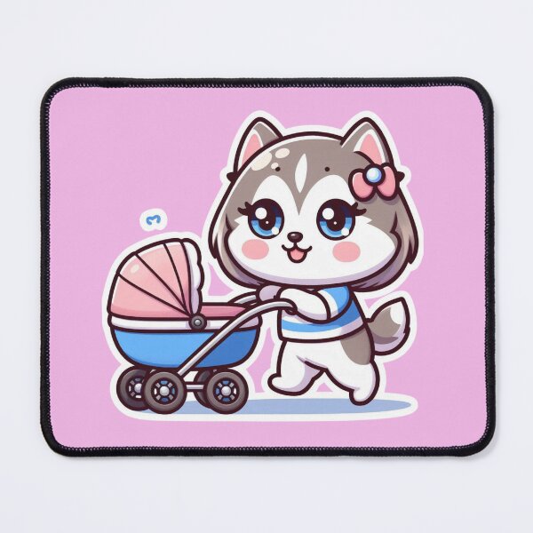 Item preview, Cute Husky Mom Pushing Baby Stroller Kawaii Dog Sticker designed and sold by carestazafeli.