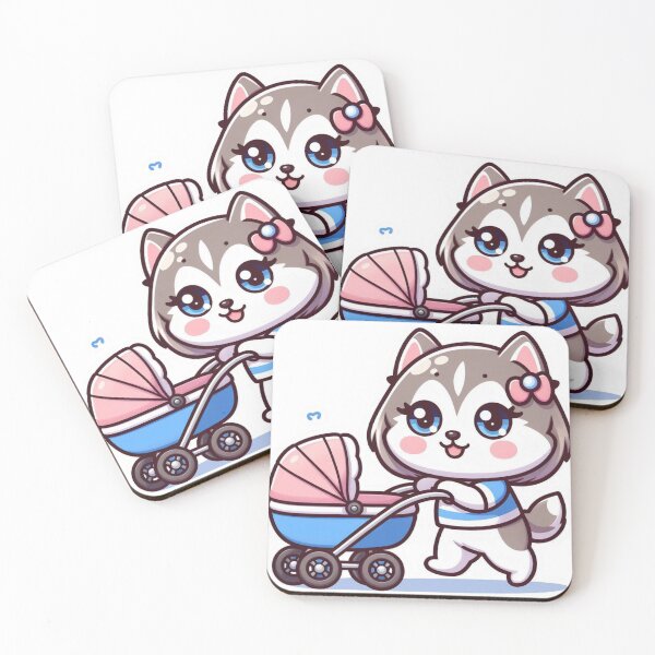Item preview, Cute Husky Mom Pushing Baby Stroller Kawaii Dog Sticker designed and sold by carestazafeli.