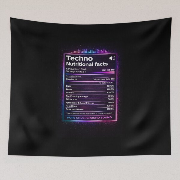 Item preview, Techno Nutritional Facts Shirt Funny DJ Rave Techno Music Festival Clubbing T-Shirt Gift designed and sold by djhypnotixx.