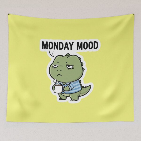 Item preview, Monday Mood Grumpy Dinosaur Drinking Coffee Cute Kawaii Dino in Pajamas for Monday Blues designed and sold by bvdesignart.