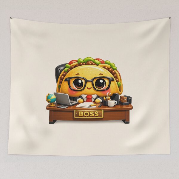 Item preview, Cute Taco Boss CEO Cartoon | Kawaii Food Character Office Desk 3D Illustration designed and sold by Moons Studio.