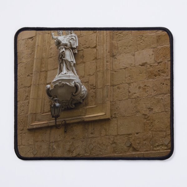 Item preview, Madonna And Child Statue On Historic Stone Wall In Ornate Niche With Lantern designed and sold by Nmallia.