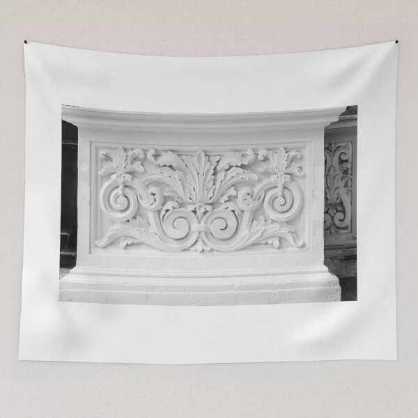 Item preview, Ornate White Plaster Relief Architectural Ornament Detail With Scrollwork and Acanthus Motif On Wall designed and sold by Nmallia.