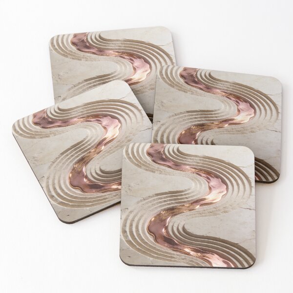 Item preview, Serpentine Zen Sand Flow - Luxury 3D Rose Gold & Travertine Stone Art designed and sold by sana designer.