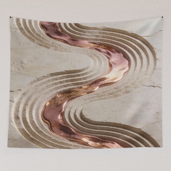 Item preview, Serpentine Zen Sand Flow - Luxury 3D Rose Gold & Travertine Stone Art designed and sold by sana designer.