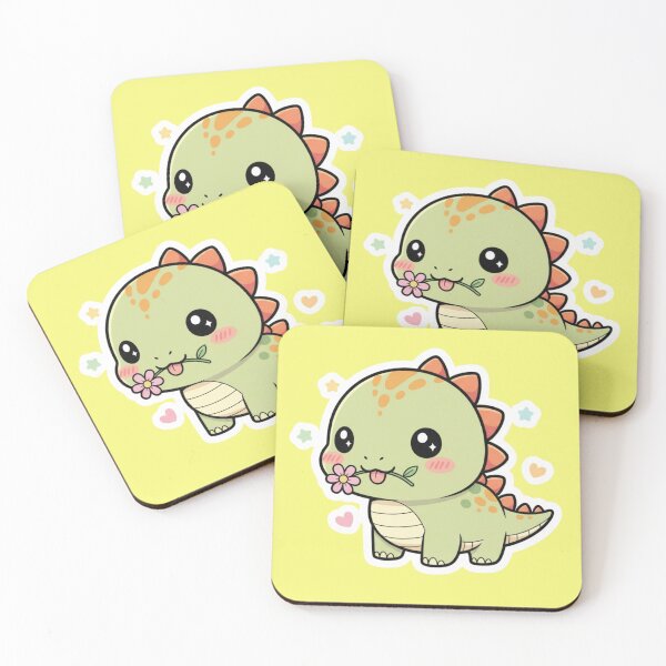 Item preview, Adorable Kawaii Dinosaur Holding a Pink Flower Cute Chibi Dino Sticker Design for Kids and Pastel Aesthetic Lovers designed and sold by bvdesignart.