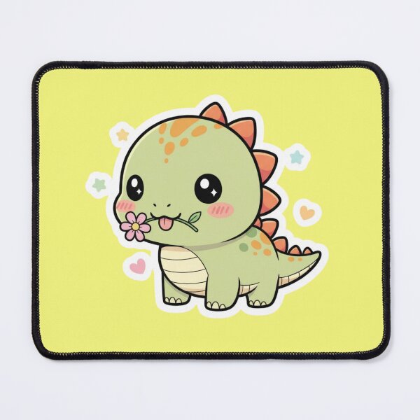 Item preview, Adorable Kawaii Dinosaur Holding a Pink Flower Cute Chibi Dino Sticker Design for Kids and Pastel Aesthetic Lovers designed and sold by bvdesignart.