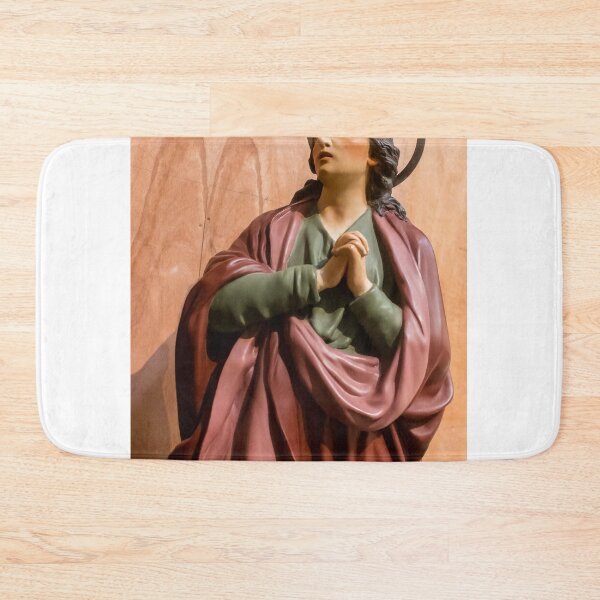 Item preview, Painted Statue Of Praying Virgin Mary With Halo Expressing Devotion And Sorrow In Church designed and sold by Nmallia.