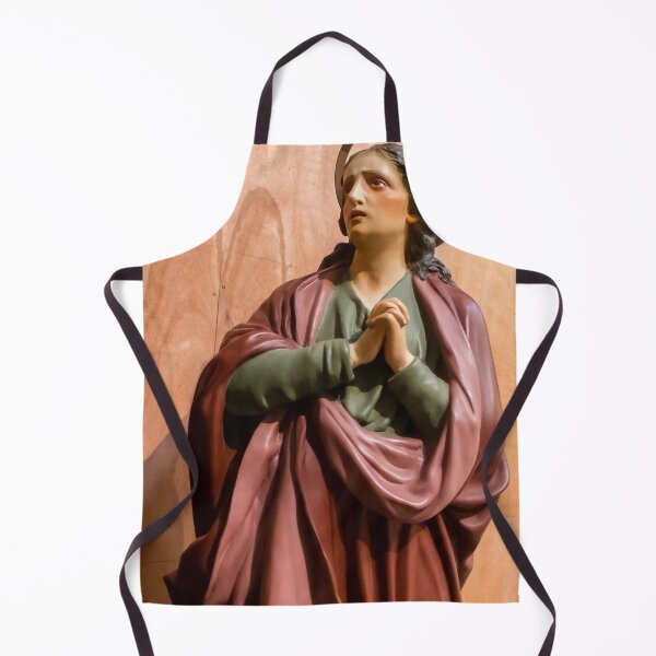 Item preview, Painted Statue Of Praying Virgin Mary With Halo Expressing Devotion And Sorrow In Church designed and sold by Nmallia.