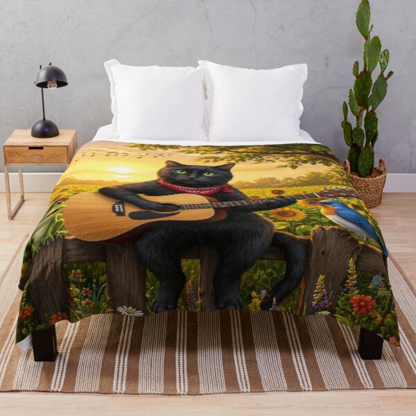 Item preview, Black Cat Playing Guitar with Frog and Bird – Cute Musical Animal Illustration designed and sold by ArtoryNest.