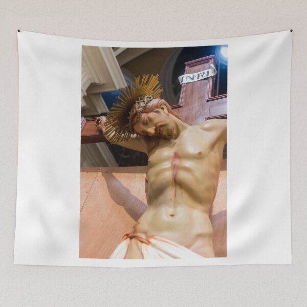 Item preview, Jesus On The Cross Statue In Church Depicting Crucifixion With Crown Of Thorns And INRI Sign designed and sold by Nmallia.