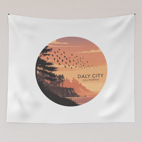 Item preview, Daly City California: Sunset Pines Minimalist Coastal Circular Illustration designed and sold by CircinusStore.