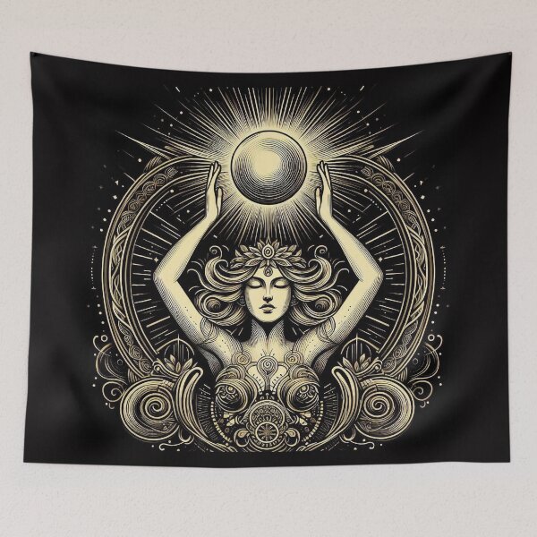 Item preview, She Holds the Sun – Divine Feminine Energy Illustration designed and sold by Roberta Calabrese.