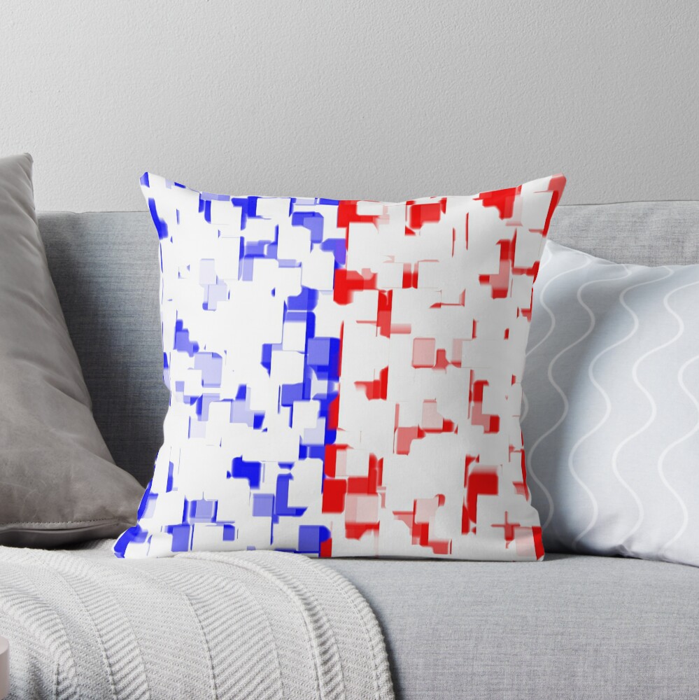 Red, blue, and white broken rectangles Throw Pillow