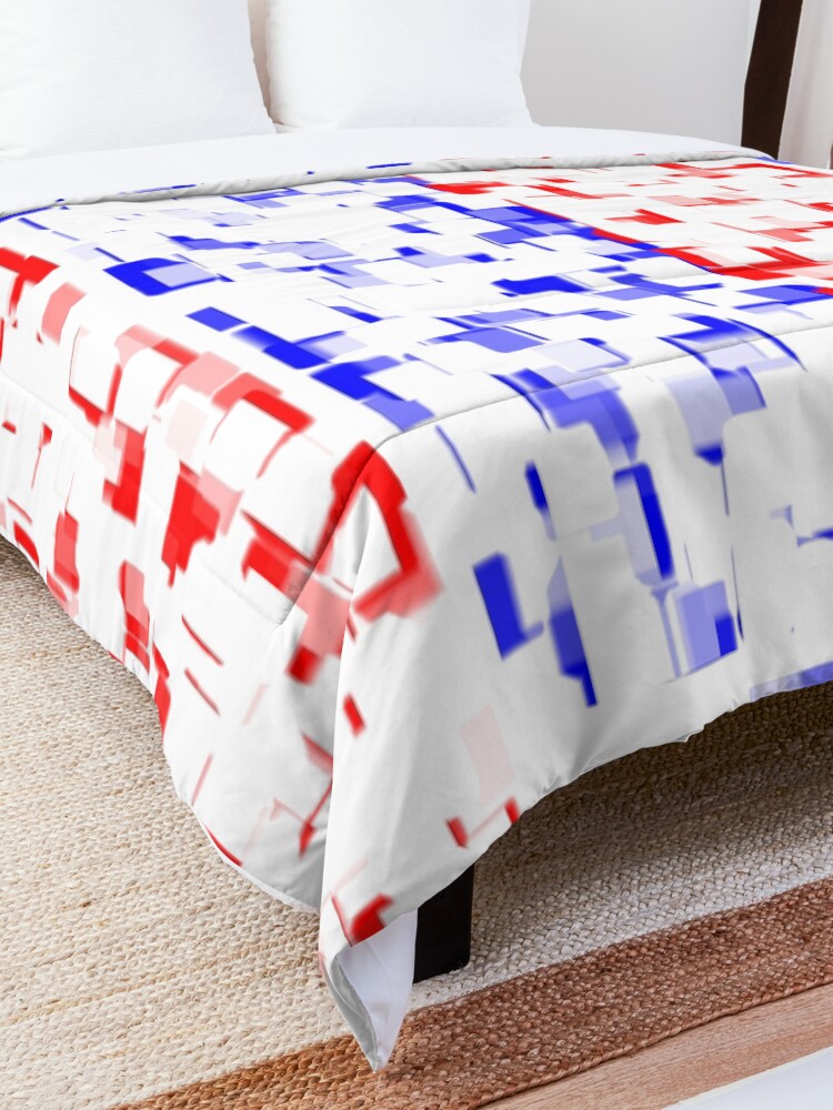 Thumbnail 5 of 6, Comforter, Red, blue, and white broken rectangles designed and sold by Momentumist.