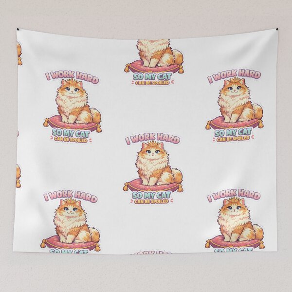 Item preview, I Work Hard So My Cat Can Be Spoiled – Cute Fluffy Cat Sticker designed and sold by Bettybee00.