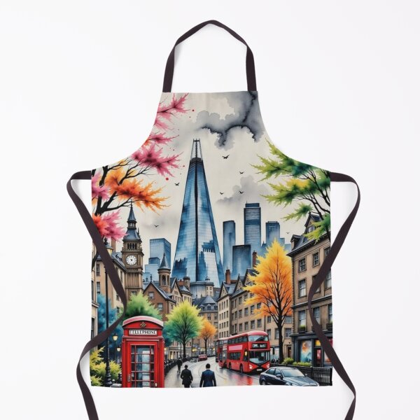 Item preview, London rainy street in spring with Shard, red bus, red phone box designed and sold by Coolparrotgirl.
