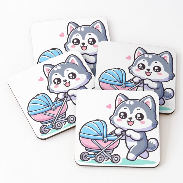 Item preview, Cute Husky Dad Pushing Baby Stroller Kawaii Dog Sticker designed and sold by carestazafeli.