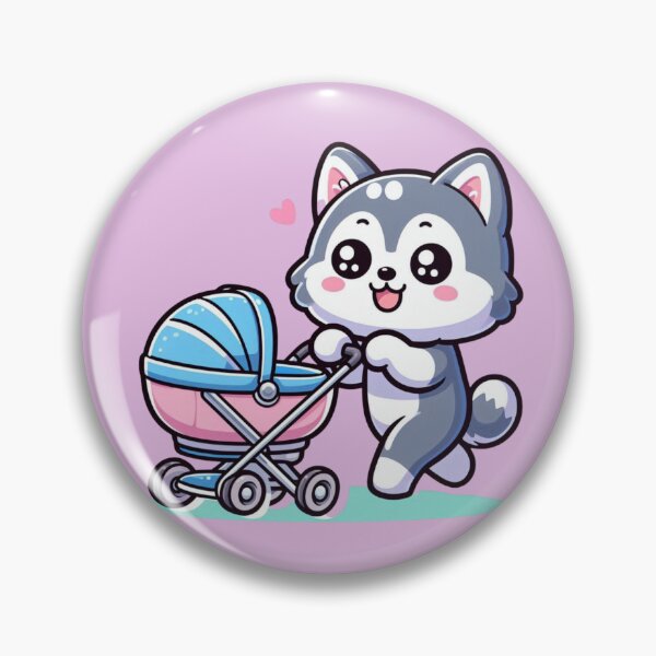 Item preview, Cute Husky Dad Pushing Baby Stroller Kawaii Dog Sticker designed and sold by carestazafeli.
