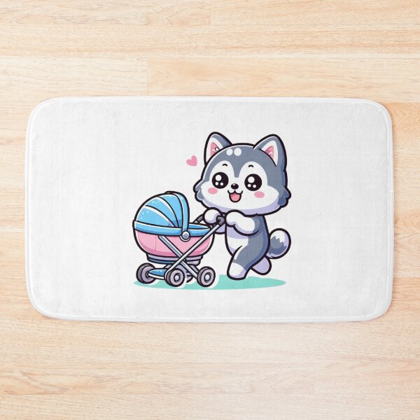 Item preview, Cute Husky Dad Pushing Baby Stroller Kawaii Dog Sticker designed and sold by carestazafeli.
