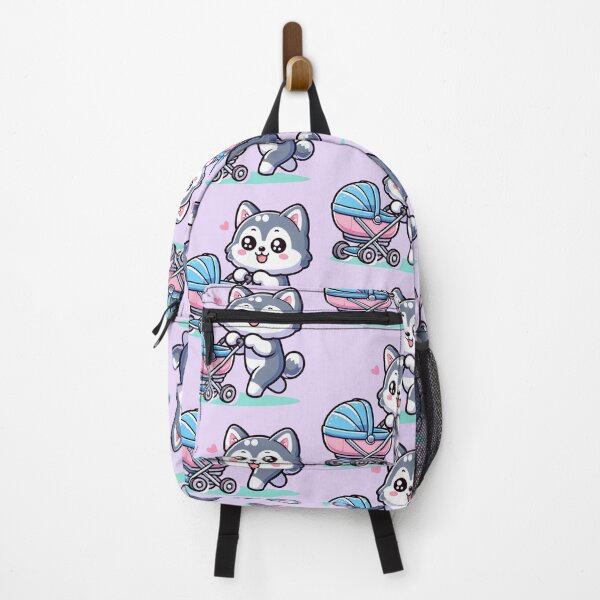 Item preview, Cute Husky Dad Pushing Baby Stroller Kawaii Dog Sticker designed and sold by carestazafeli.