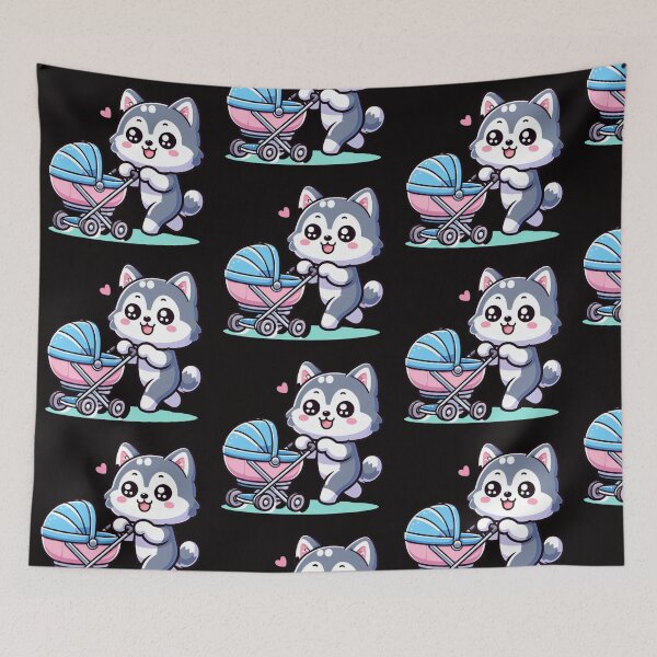 Item preview, Cute Husky Dad Pushing Baby Stroller Kawaii Dog Sticker designed and sold by carestazafeli.