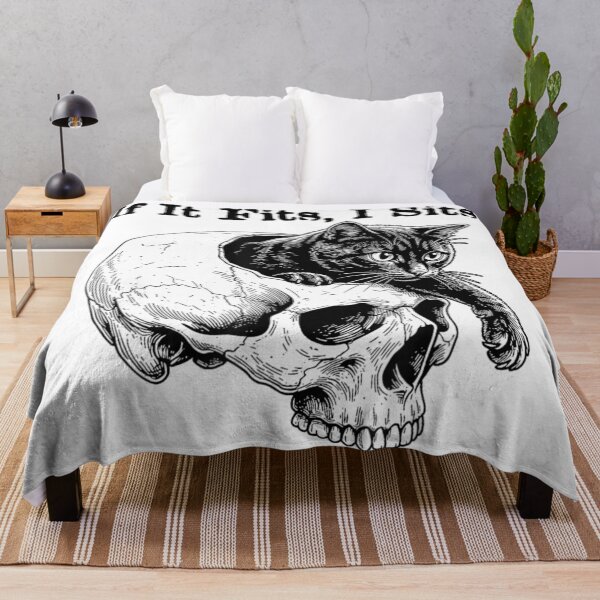 Item preview, If It Fits I Sits Funny Cat On Skull Gothic Dark Aesthetic designed and sold by LakenDraphil.