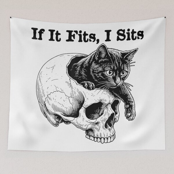 Item preview, If It Fits I Sits Funny Cat On Skull Gothic Dark Aesthetic designed and sold by LakenDraphil.