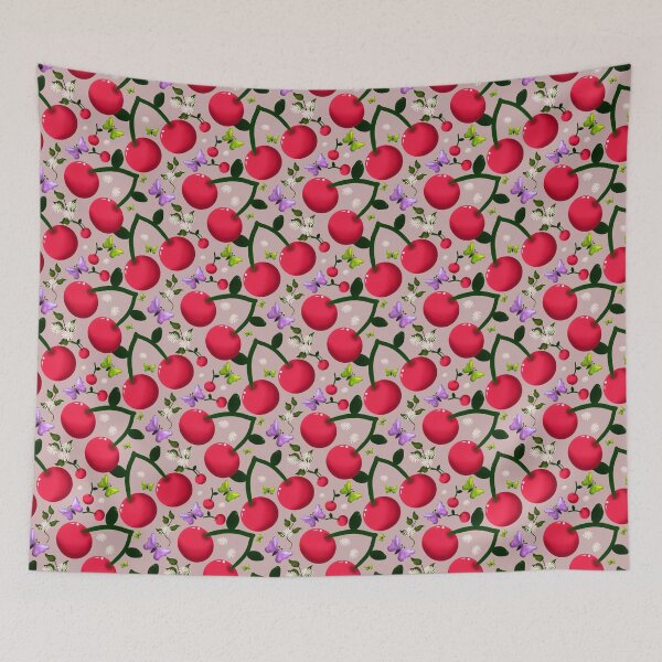 Item preview, Cute Cherry Butterfly Pattern, Glossy Kawaii Fruit Floral Seamless Design, Pink Aesthetic Summer Cute Pattern designed and sold by HopeAndHustle.