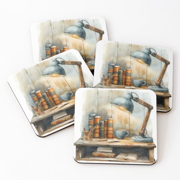 Item preview, Midnight Study Cozy Vintage Lamp & Book Watercolor Art designed and sold by VineVibe16Studio.