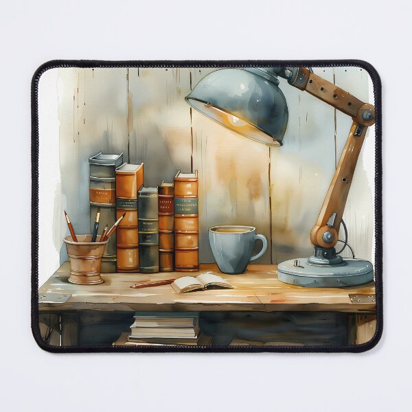 Item preview, Midnight Study Cozy Vintage Lamp & Book Watercolor Art designed and sold by VineVibe16Studio.