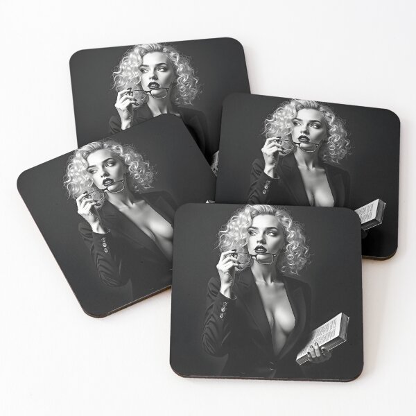 Item preview, Monochrome Muse – Elegant Woman with Book & Glasses designed and sold by Huskyyy Designs.