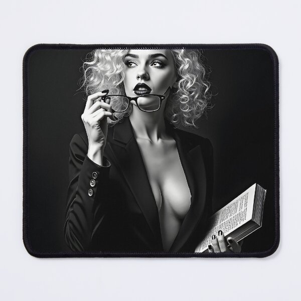 Item preview, Monochrome Muse – Elegant Woman with Book & Glasses designed and sold by Huskyyy Designs.