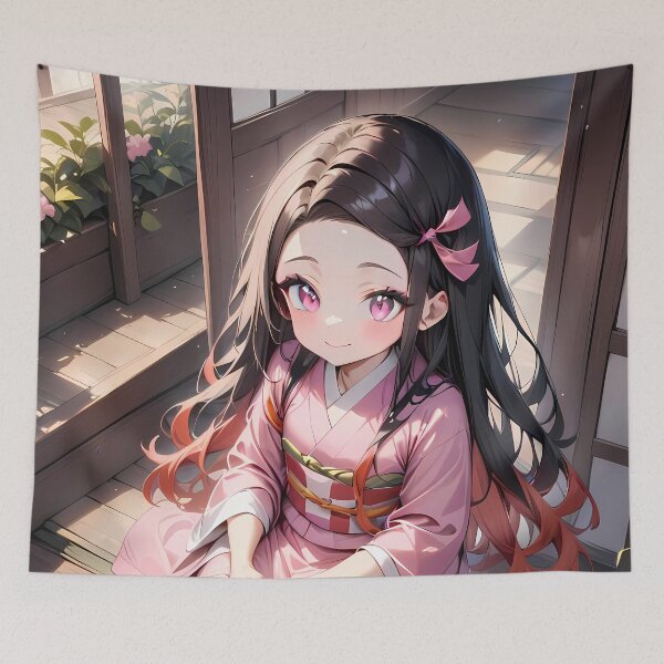 Item preview, Nezuko Kamado Demon Slayer Veranda Sunlight Pink Kimono designed and sold by Tokyonomad.