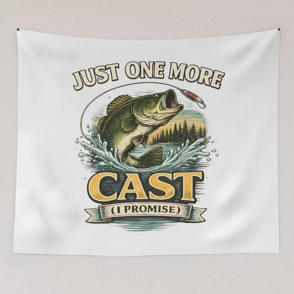 Item preview, Just One More Cast Fishing T-Shirt Design – Vintage Bass Jumping with Lure, Angler Humor Graphic for Fishermen Lovers designed and sold by jutharat456.