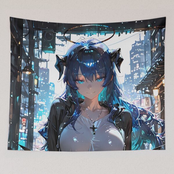 Item preview, Prelude Mostima Arknights City Night Rain Anime Girl Halo Street designed and sold by Tokyonomad.