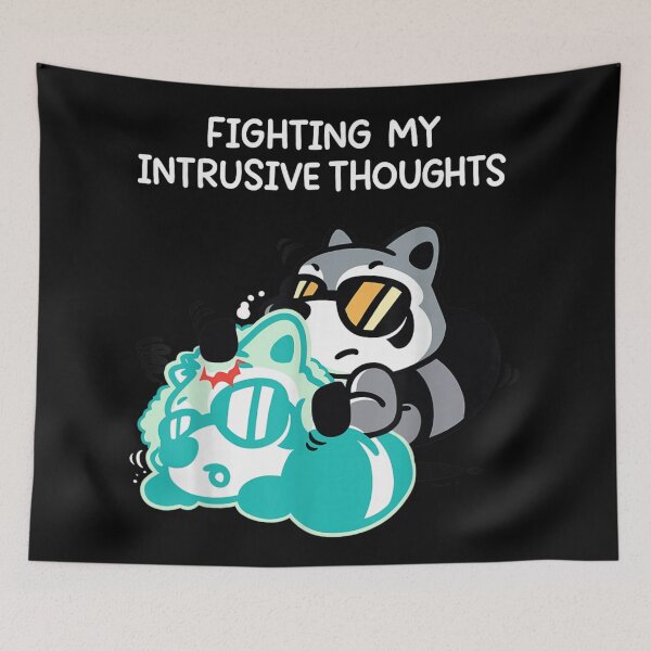 Item preview, Funny Intrusive Thoughts Raccoon Retro Anxiety Shirt & Mug designed and sold by PhocoNibict.