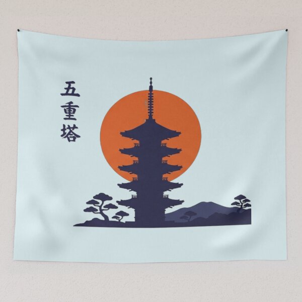 Item preview, Vintage Japanese Zen Pagoda Sunset Silhouette Art designed and sold by SakuraMarket26.