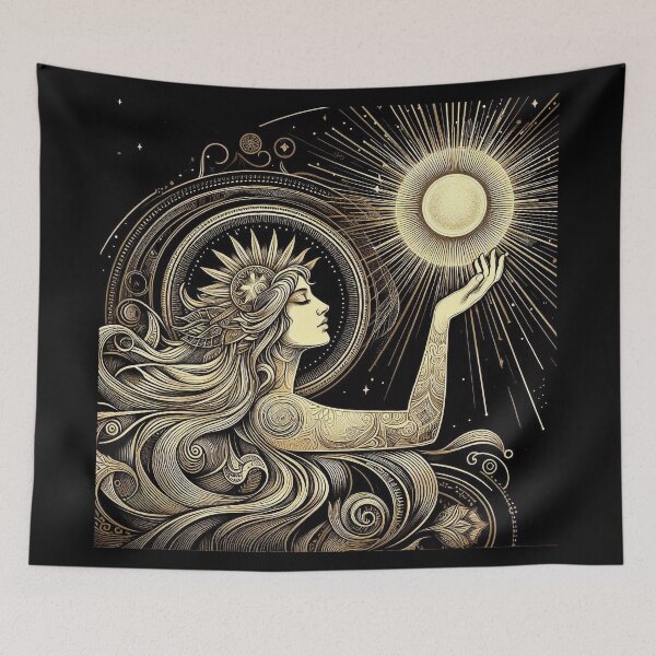 Item preview, She Holds the Sun – Divine Feminine Energy Illustration designed and sold by Roberta Calabrese.
