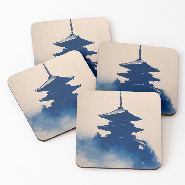 Item preview, Japanese Pagoda Wall Art | Blue Ink Wash Temple Print | Minimalist Sacred Decor | Indigo and Cream designed and sold by yugenprint.