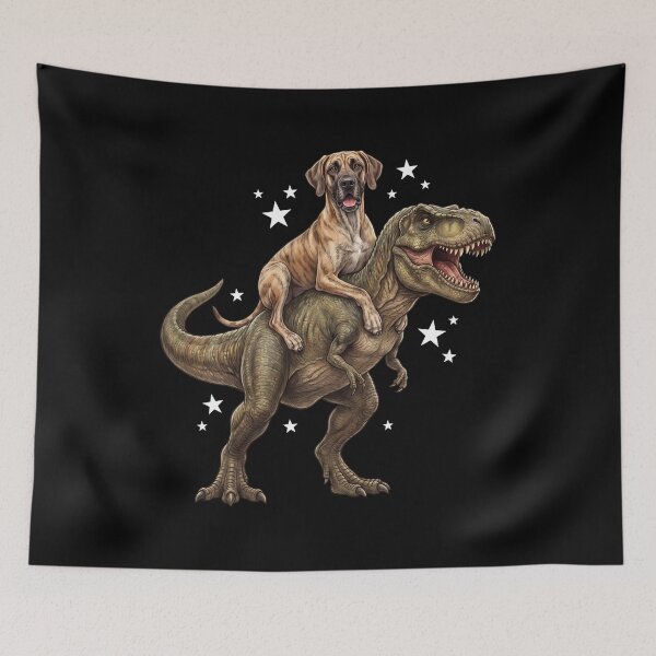 Aperçu de l'œuvre Grand Danois drôle chevauchant un T-Rex, amoureux des chiens créée et vendue par TerryConnells.