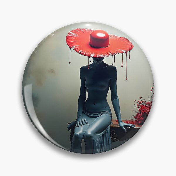Item preview, Crimson Silence – Surreal Woman in Dripping Red Hat designed and sold by Huskyyy Designs.