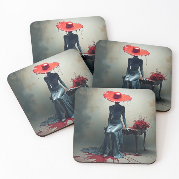 Item preview, Crimson Silence – Surreal Woman in Dripping Red Hat designed and sold by Huskyyy Designs.