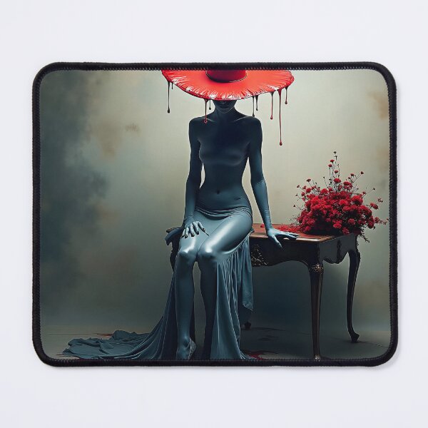Item preview, Crimson Silence – Surreal Woman in Dripping Red Hat designed and sold by Huskyyy Designs.